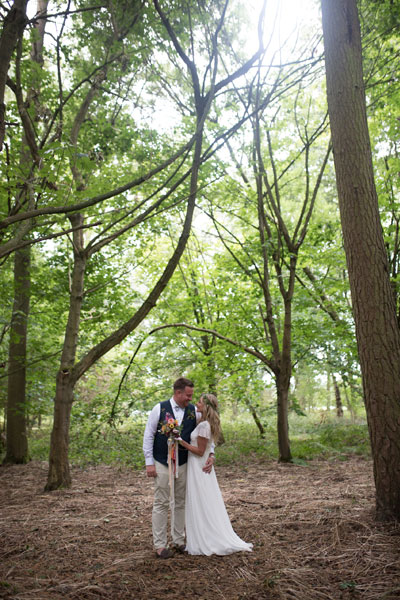 Unedited Bohemian Wedding Portrait in Woods